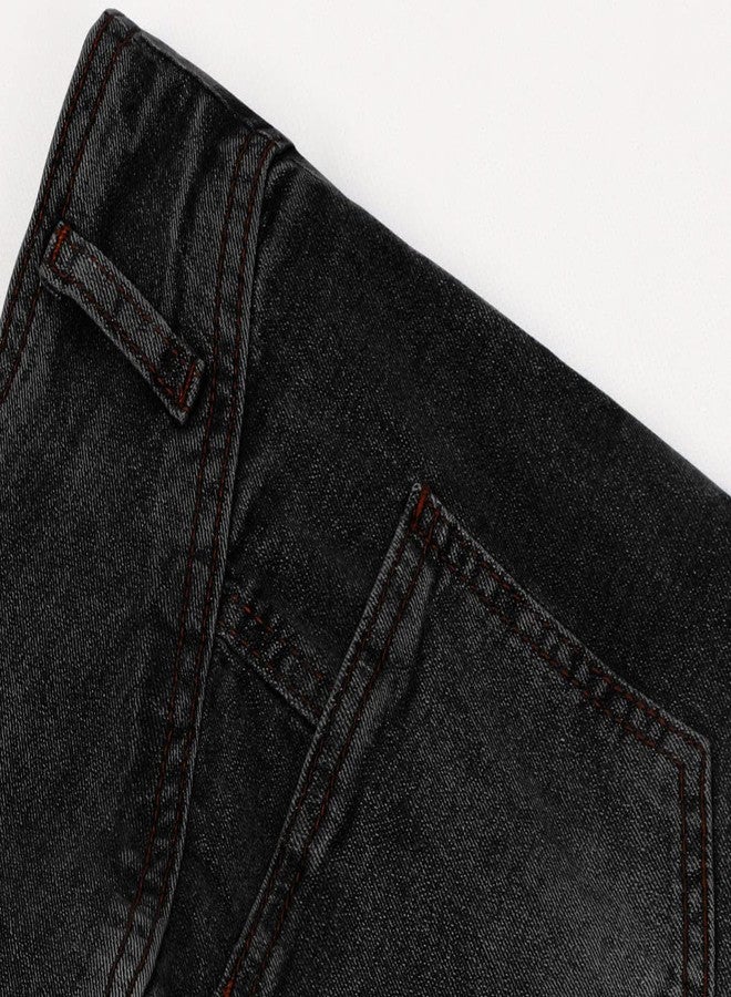 CHARTOU Women's Retro Exposure Button-Fly Packaged Hip A-Line Maxi Long Denim Skirt (Large, Black) - Image 4